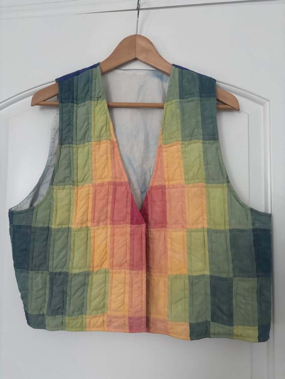 Vintage Chic Handmade Quilted Patchwork Vest - Colorful Grid - Size M/L (See Mea